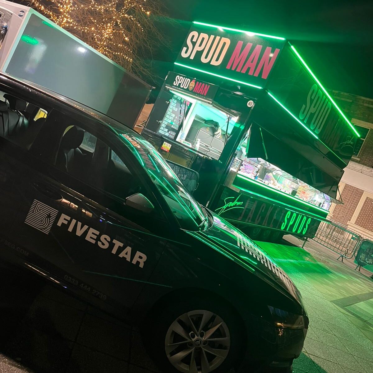 Five sstar security car and Spudman Van